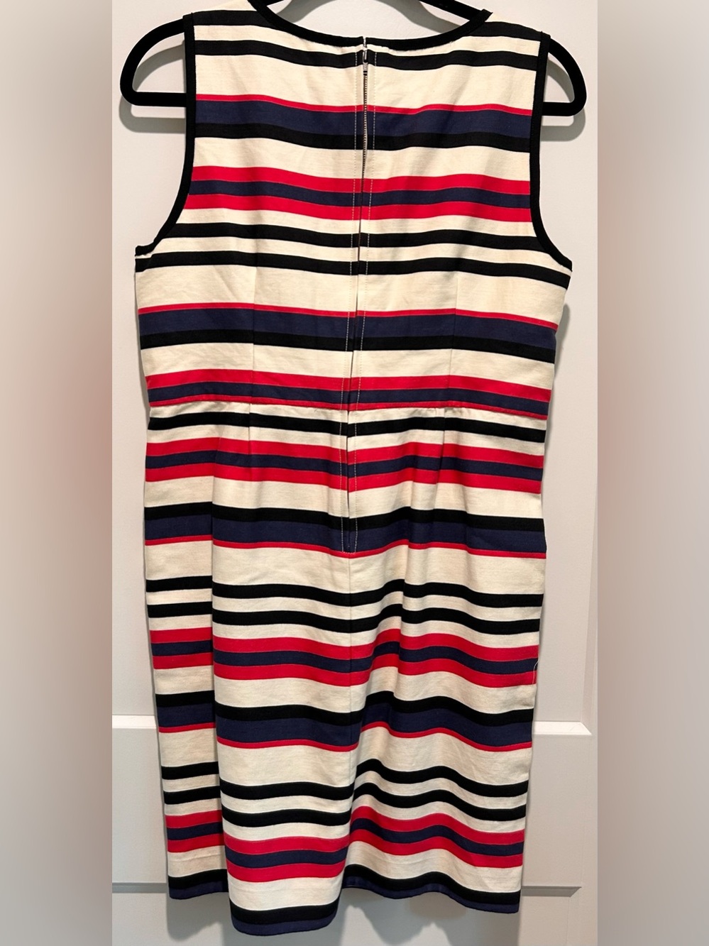 J.Crew Red Navy Ivory Stripe Fit & Flare Dress Sleeveless Pockets 8 - Picture 10 of 10